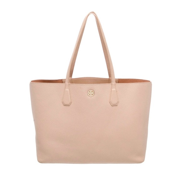 Tory Burch Handbags - 💗 Tory Burch Pink Pebbled Leather Tote | Large Neutral Shopper | 17.5” Wide